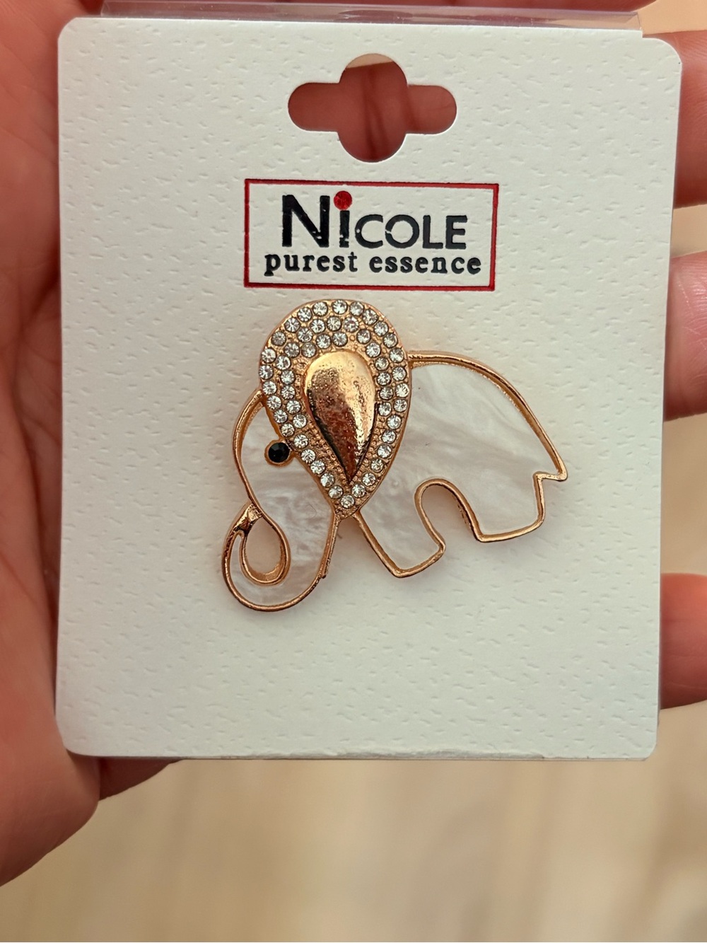 Nicole Purest Essence White & Gold Elephant Brooch